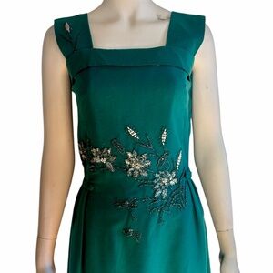 Vintage Turquoise Wool Flannel Beaded  Gown